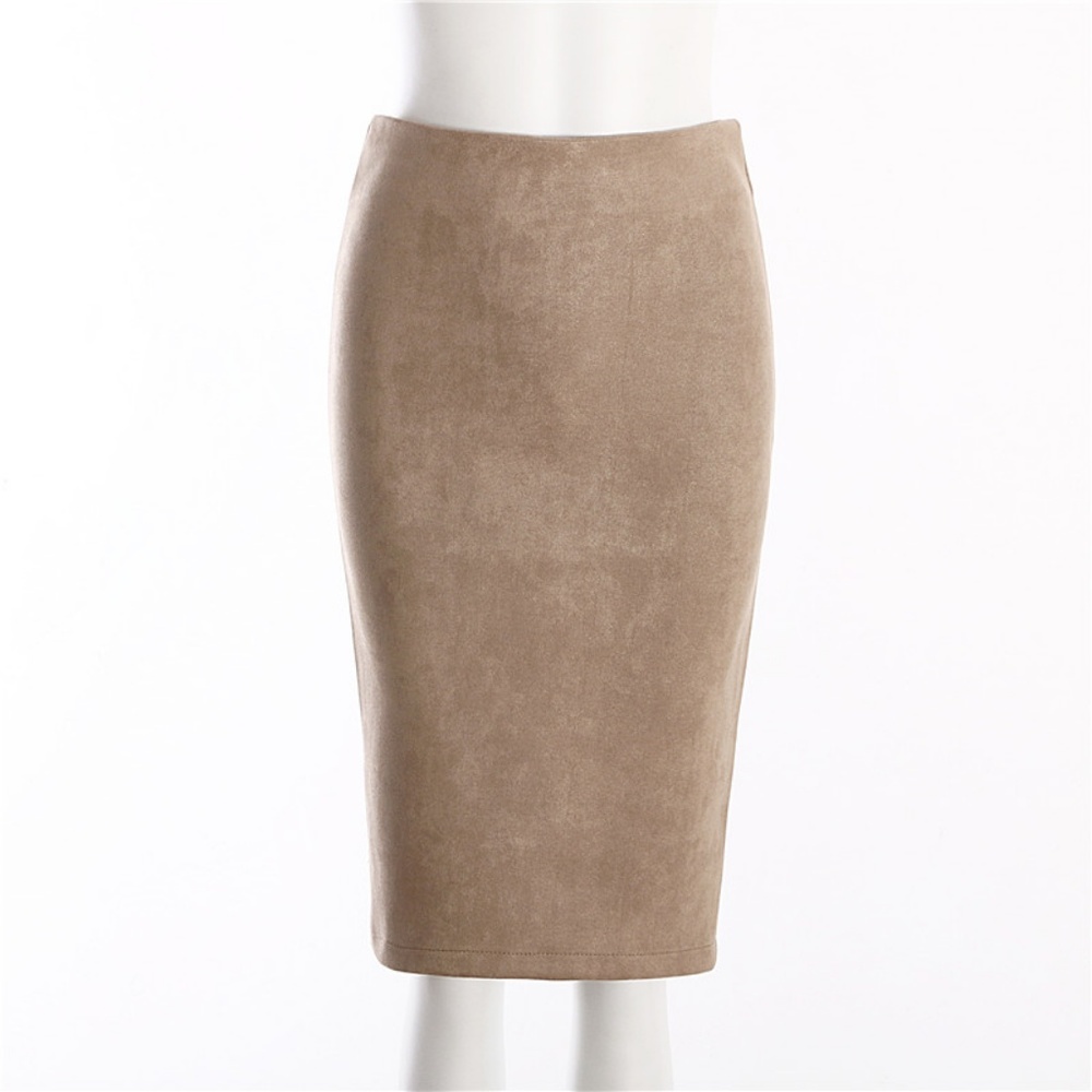 Womens Suede Pencil Midi Skirt in Beige - Picture 5 of 8